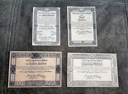 Réimpression sur papier filigrané - Billets de banque autrichiens 1813 - 1825. LIVRAISON GRATUITE