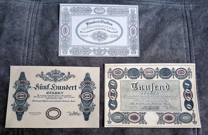 Réimpression sur papier filigrané - Billets de banque autrichiens 1813 - 1825. LIVRAISON GRATUITE