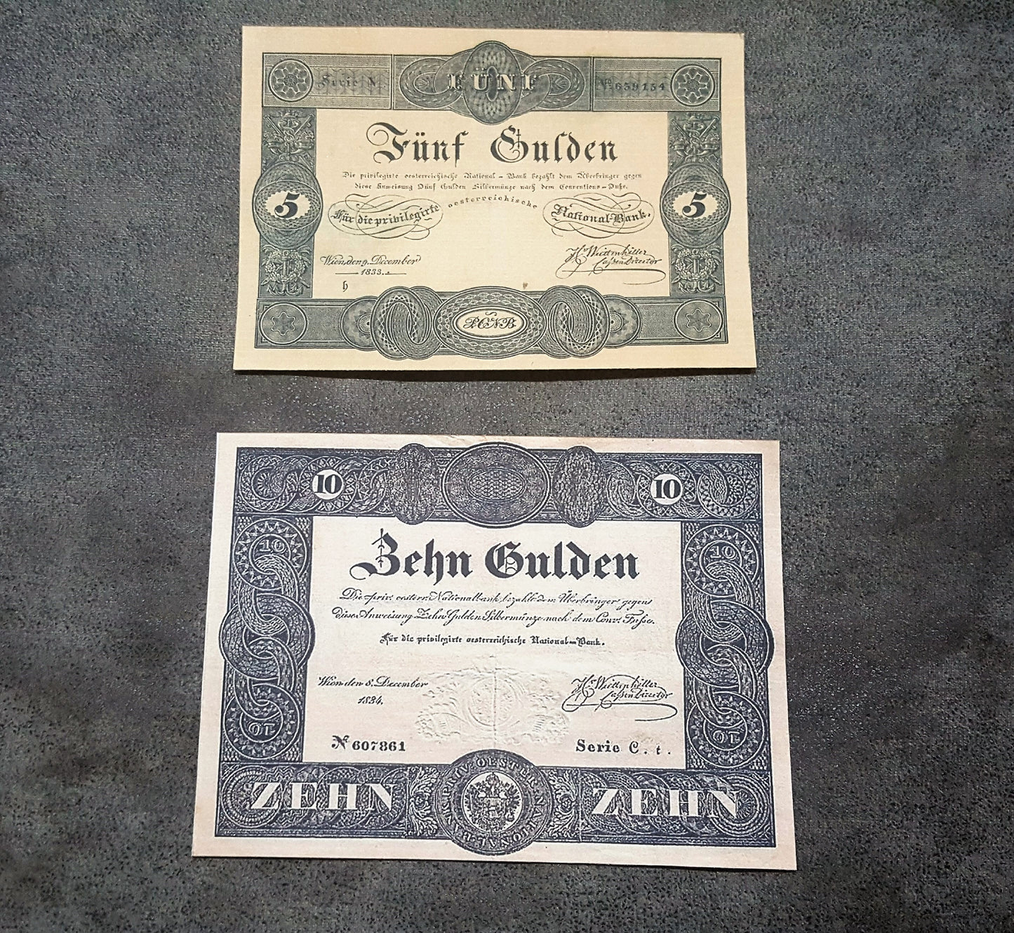 Reprint on paper with W/M Austria Banknotes 1833-1841 years. FREE SHIPPING