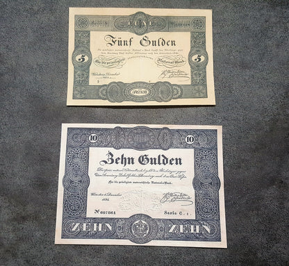 Réimpression sur papier avec filigrane, Billets de banque autrichiens 1833-1841. LIVRAISON GRATUITE