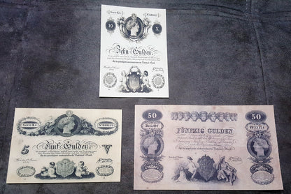 Réimpression sur papier avec filigrane, Billets de banque autrichiens 1833-1841. LIVRAISON GRATUITE