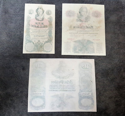 Réimpression sur papier avec filigrane Billets de banque autrichiens 1854-1858-1863. LIVRAISON GRATUITE !