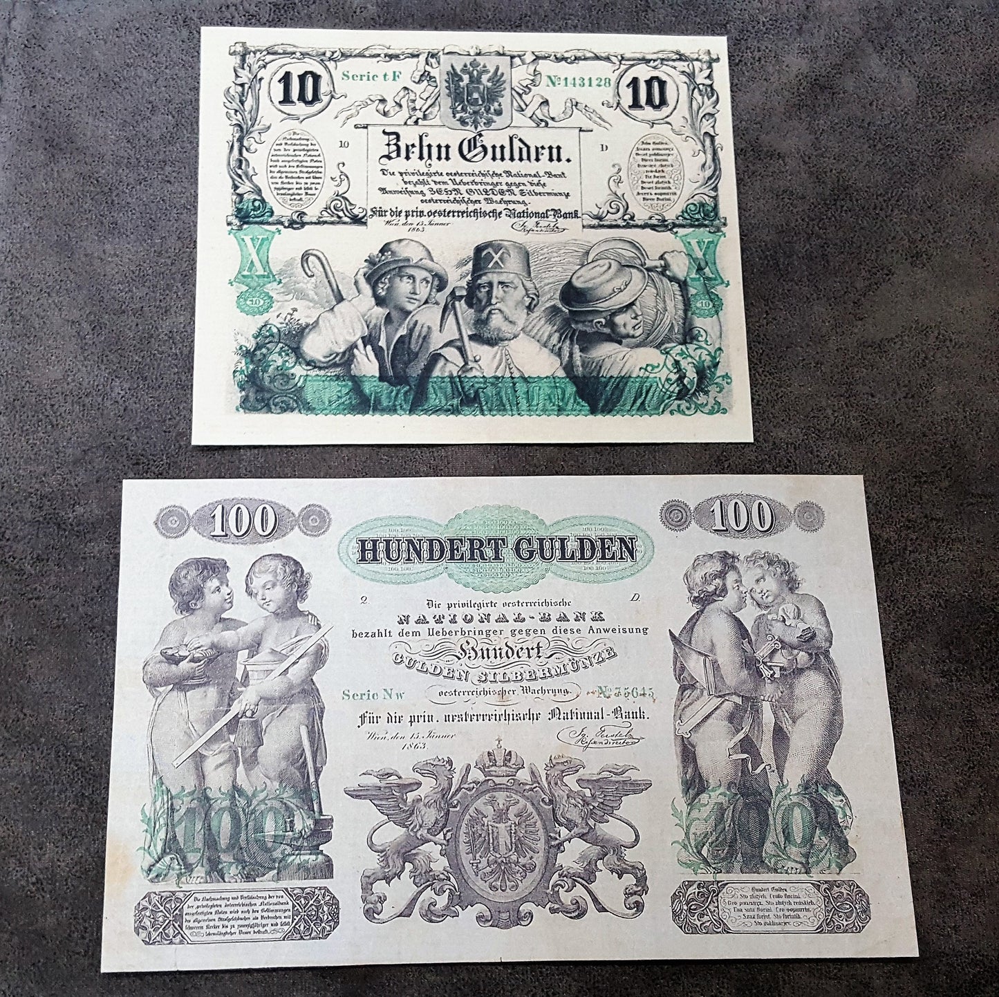 Reprint on paper with W/M Austria Banknotes 1854-1858-1863 y. FREE SHIPPING !