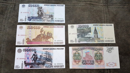 Réimpression sur papier avec filigrane Russie 10000-500000 roubles 1993-1995 LIVRAISON GRATUITE !
