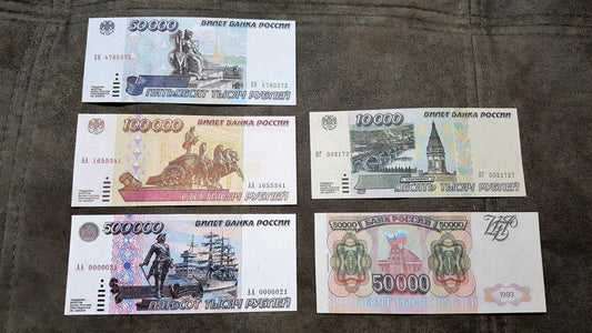 Reprint on paper with W/M Russia 10000-500000 ruble 1993-1995  FREE SHIPPING !