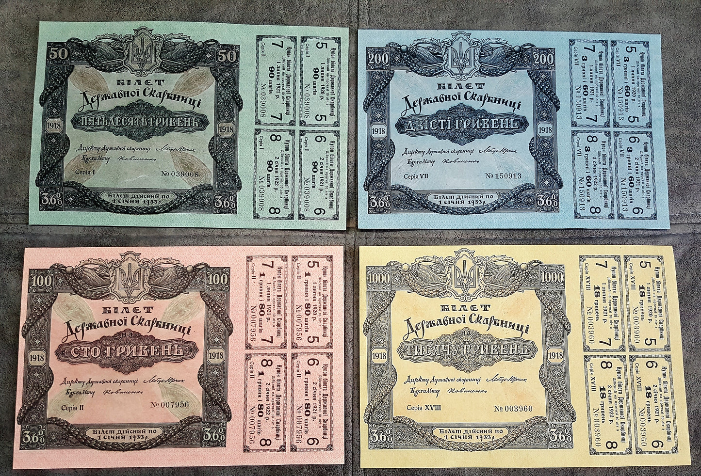 Reprint on paper with W/M Ticket of the State Treasury 1918 Ukraine FREE SHIPPIN