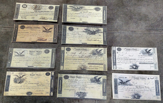 Reprint on paper with W/M United States Treasury Notes 1812-1815 y FREE SHIPPING