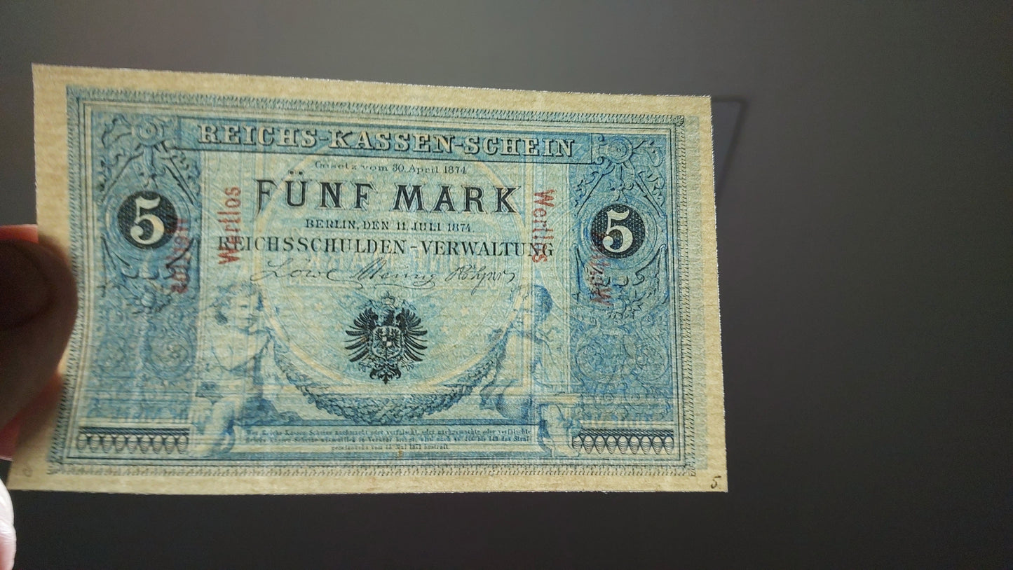 Reprint on paper with W/M Germany  1874-1899 y. 5,20,50,100 Marks. FREE SHIPPING