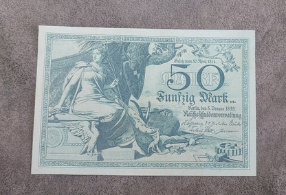 Reimpresión en papel con W/M Alemania 1874-1899. 5, 20, 50 y 100 marcos. ENVÍO GRATUITO.