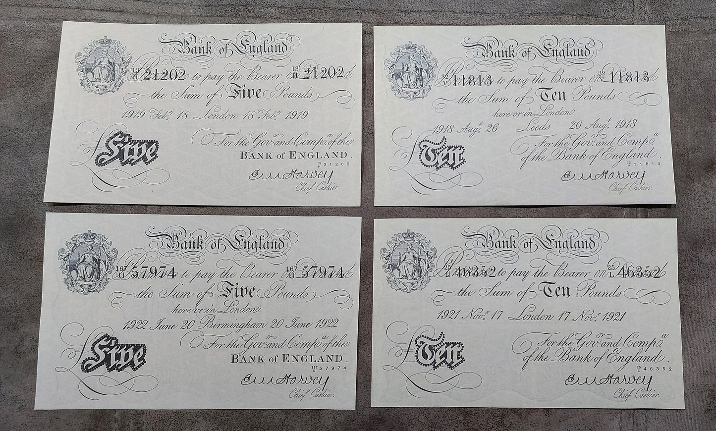 Reprint on paper with W/M England  5 - 1000 Pound 1918-1925 y. UK FREE SHIPPING!