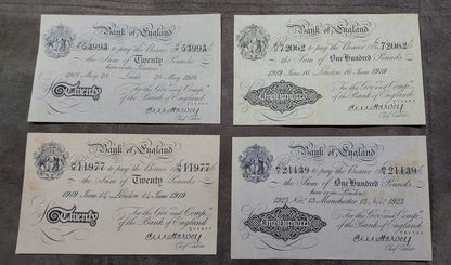 Réimpression sur papier avec filigrane Angleterre 5 - 1000 Livres sterling 1918-1925. ROYAUME-UNI LIVRAISON GRATUITE !
