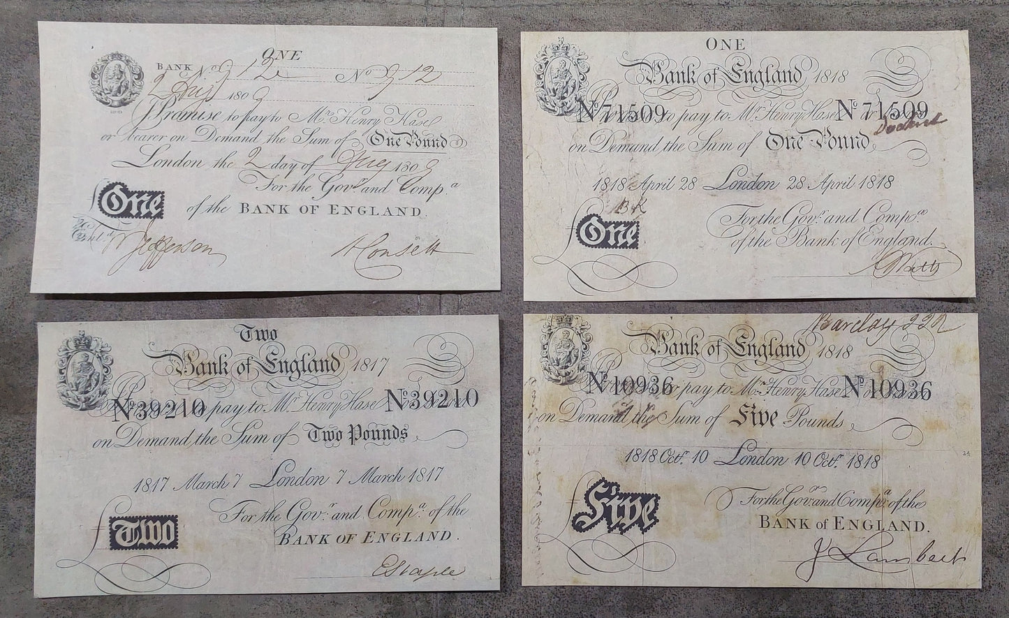 Reprint on paper with W/M England  1 - 200 Pound 1790-1818 y. UK FREE SHIPPING!