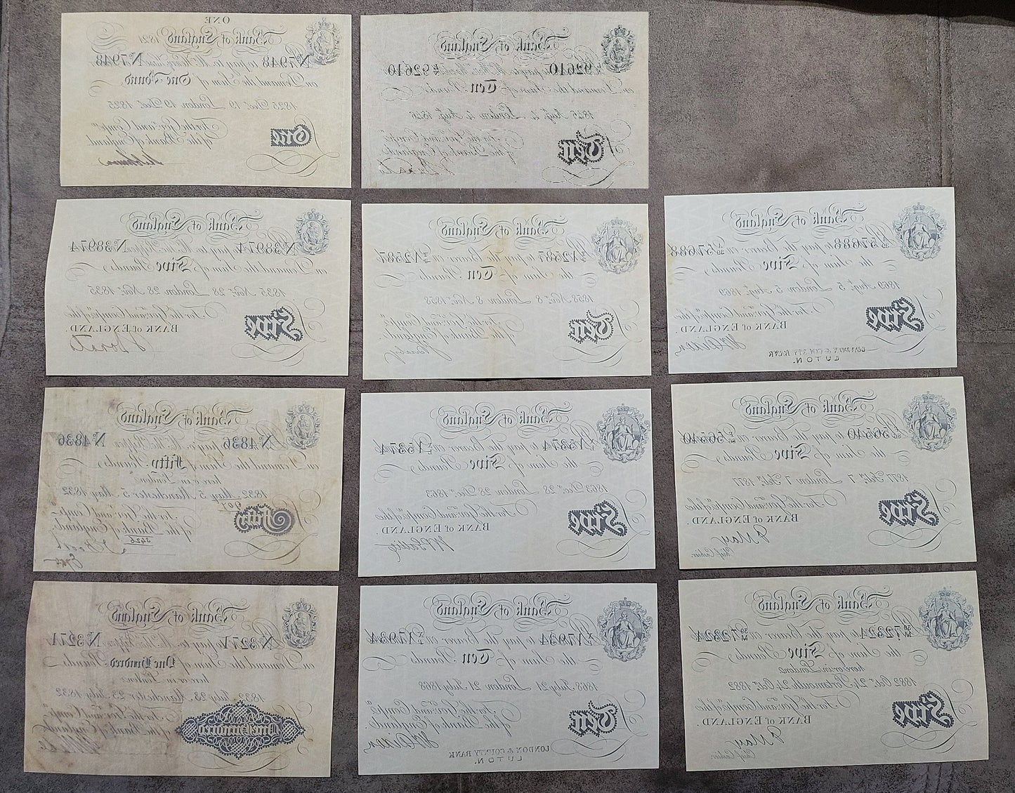 Reprint on paper with W/M England  1 - 100 Pound 1825-1882 y. UK FREE SHIPPING!