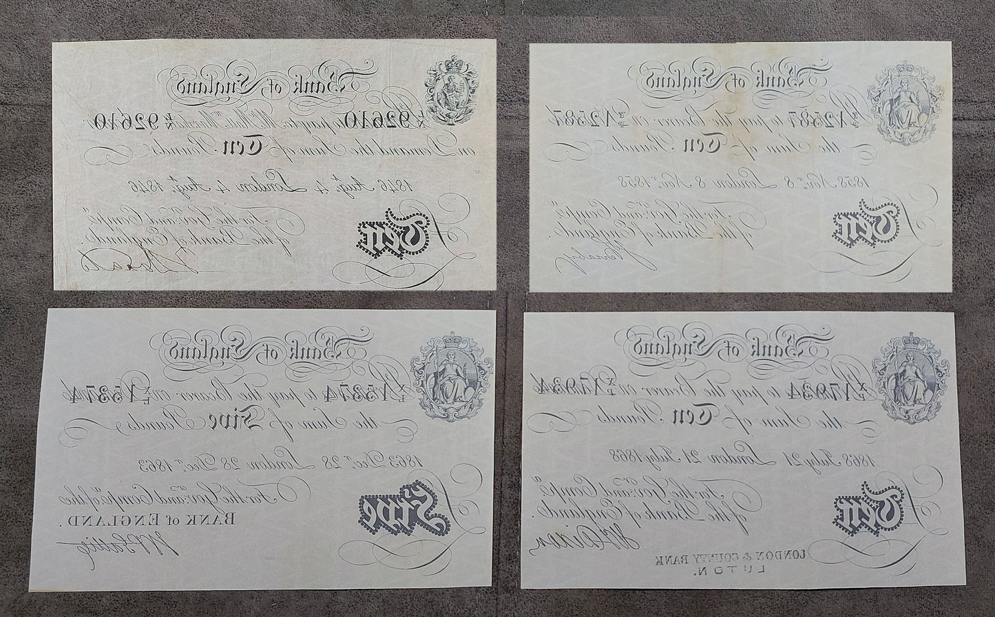 Reprint on paper with W/M England  1 - 100 Pound 1825-1882 y. UK FREE SHIPPING!