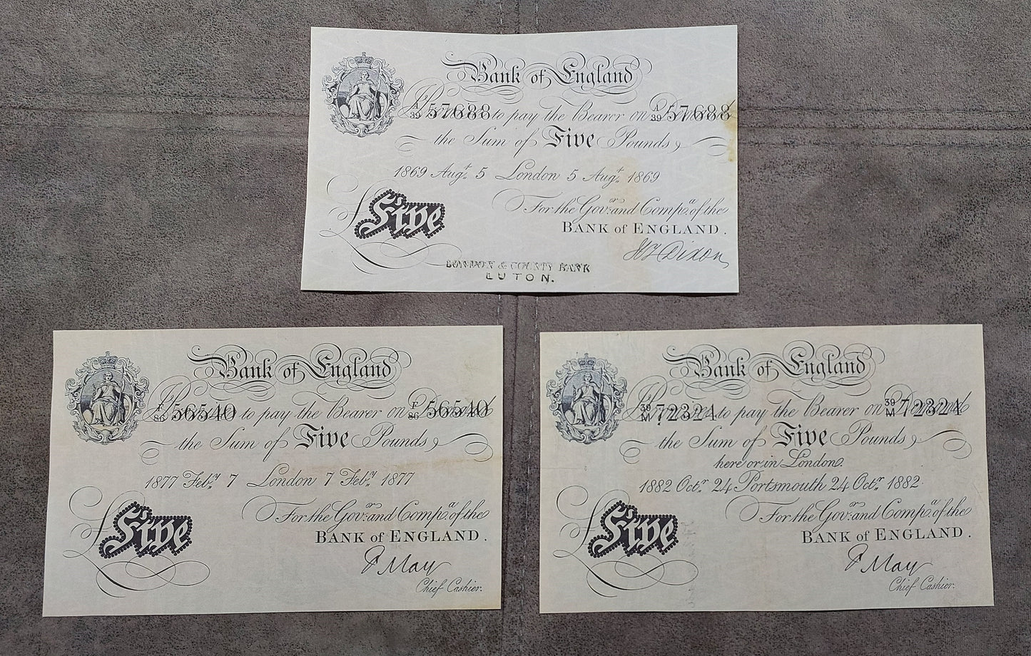 Reprint on paper with W/M England  1 - 100 Pound 1825-1882 y. UK FREE SHIPPING!