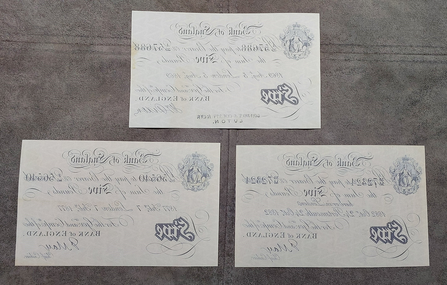 Reprint on paper with W/M England  1 - 100 Pound 1825-1882 y. UK FREE SHIPPING!