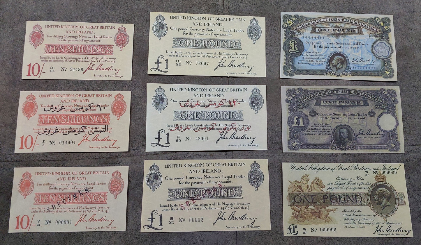 Reprint on paper with W/M Great Britain UK Shilling+Pound 1914-1917 FREE SHIPP.