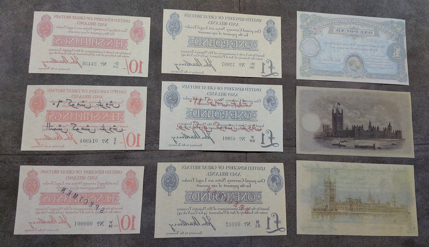 Reprint on paper with W/M Great Britain UK Shilling+Pound 1914-1917 FREE SHIPP.