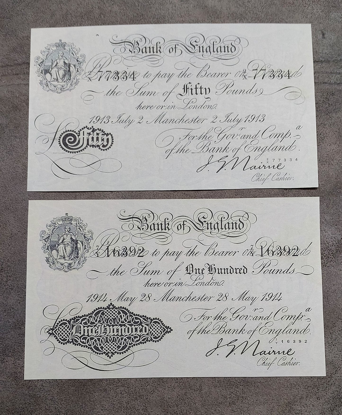 Reprint on paper with W/M Great Britain, England 1 - 100 Pound 1900-1917 y. UK