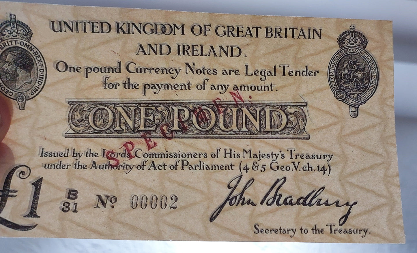 Reprint on paper with W/M Great Britain UK Shilling+Pound 1914-1917 FREE SHIPP.