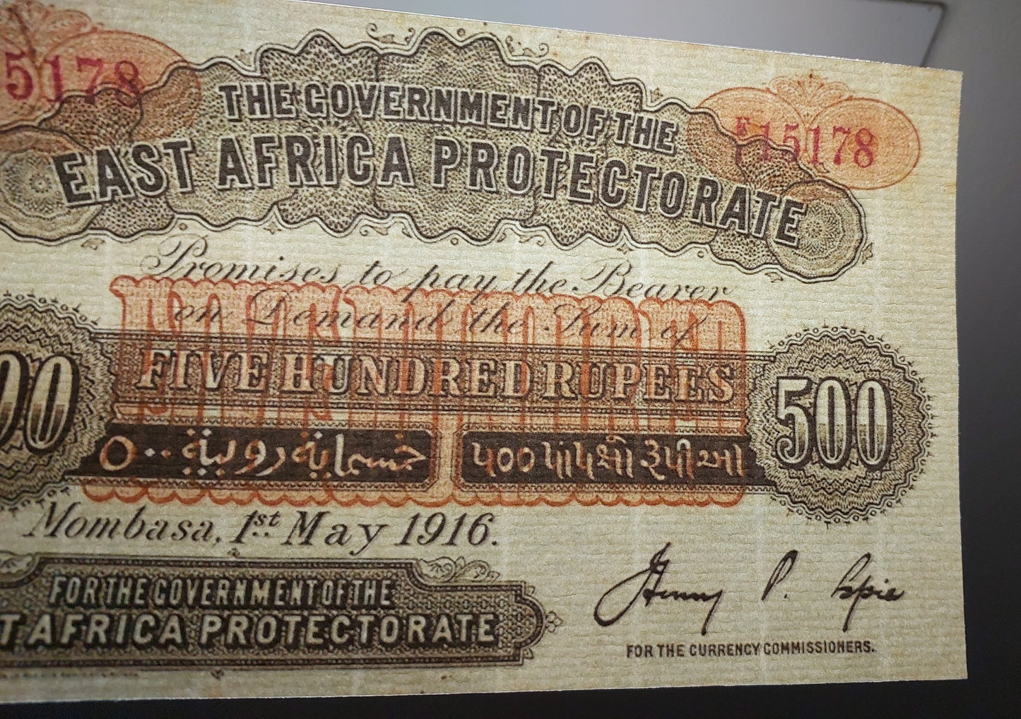 Reprint on paper with W/M East Africa Protectorate 1905-1918 y. UK colony.