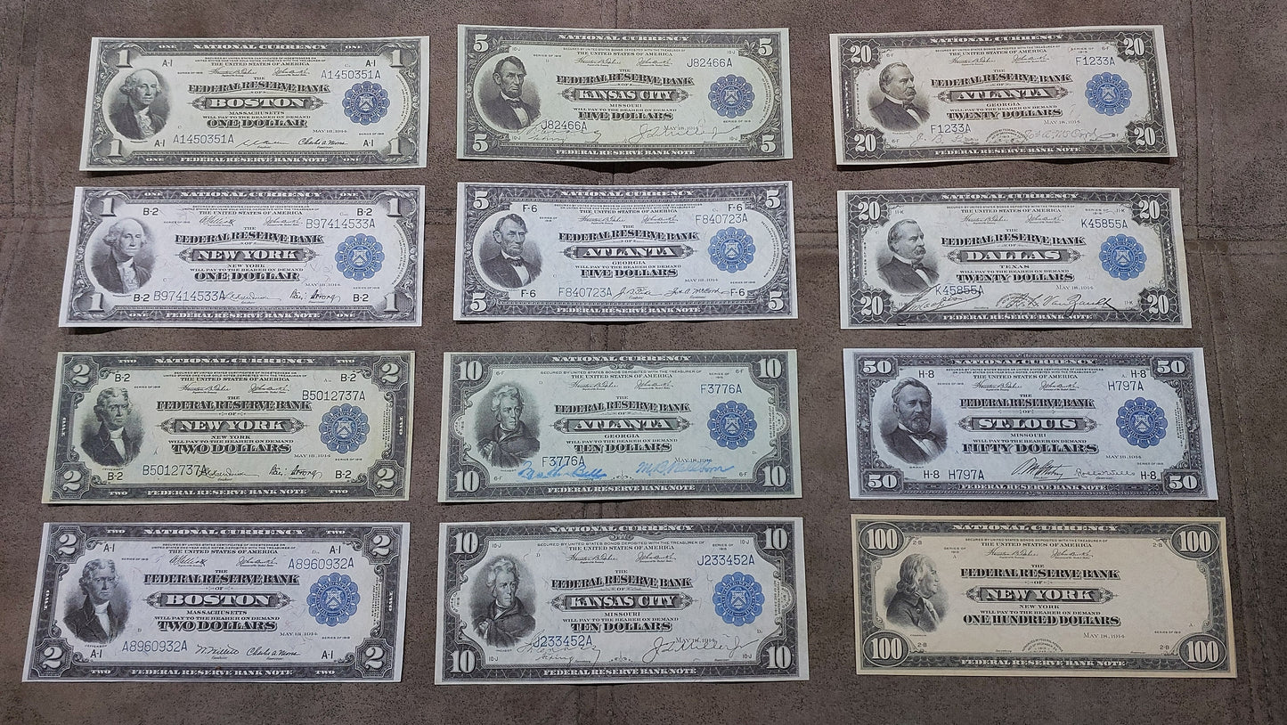 Reprint on paper with W/M United States Federal Reserve Bank 1914 FREE SHIPPING!