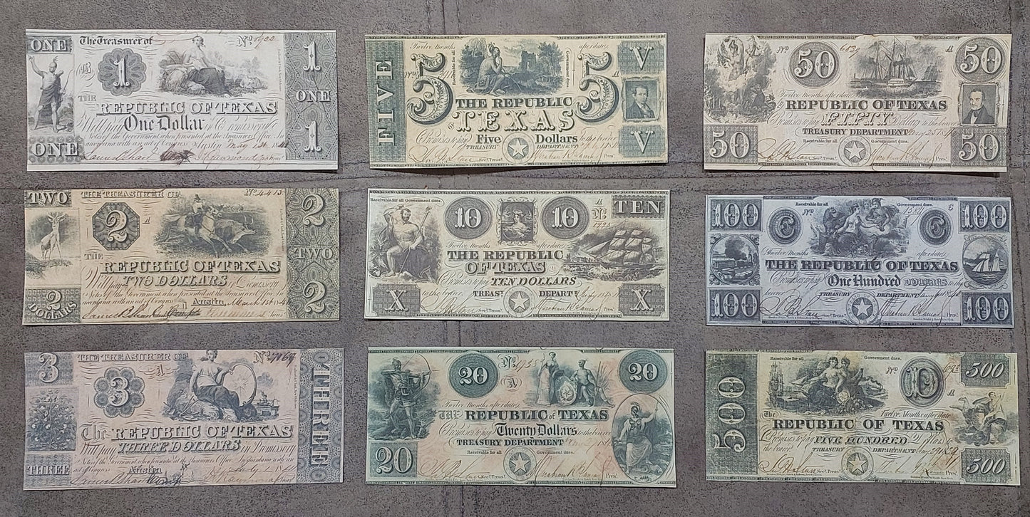 Reprint United States Obsolete Currency Texas 1839-1841 y. SET-I, FREE SHIPPING!