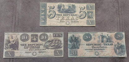Réimpression États-Unis Monnaie obsolète Texas 1839-1841 a. ENSEMBLE-I, LIVRAISON GRATUITE!