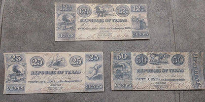 Réimpression Billets de banque périmés des États-Unis Texas 1838-1843. SET-H, LIVRAISON GRATUITE !