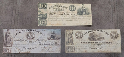 Réimpression Billets de banque périmés des États-Unis Texas 1838-1843. SET-H, LIVRAISON GRATUITE !