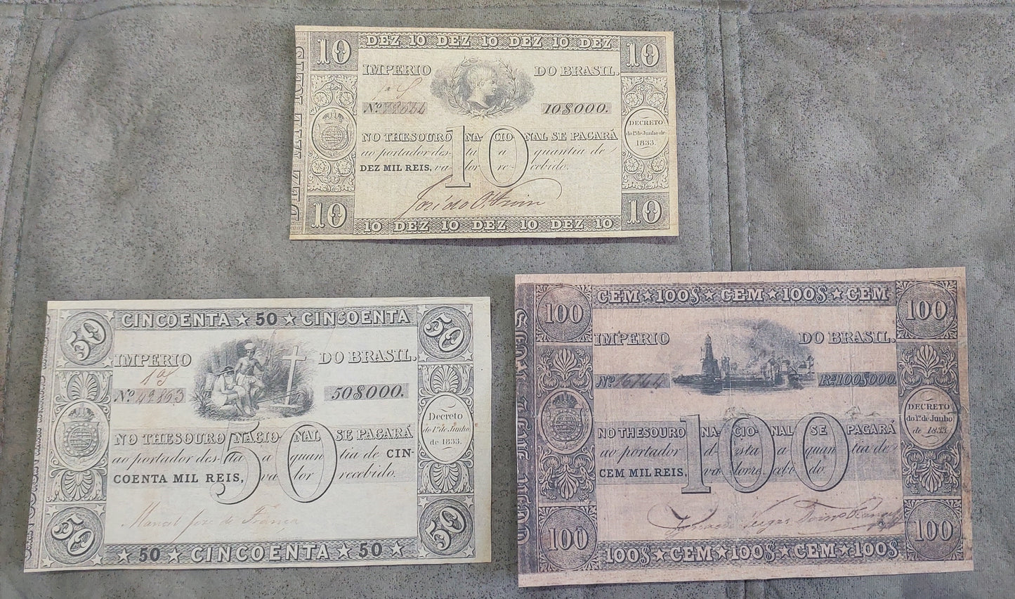 Reprint on paper with W/M Brazil notes 1835 y.  Thesouro Nacional FREE SHIPPING