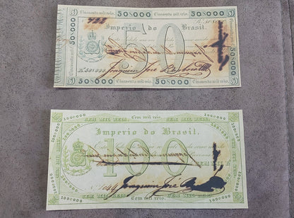 Réimpression sur papier de billets de banque brésiliens de 1833 avec filigrane. Échange de cuivre LIVRAISON GRATUITE