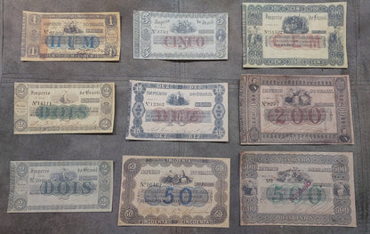 Réimpression sur papier avec filigrane Billets Brésil 1852 - 1870. LIVRAISON GRATUITE