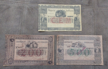 Réimpression sur papier avec filigrane Billets Brésil 1852 - 1870. LIVRAISON GRATUITE
