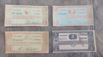 Réimpression sur papier avec filigrane de billets de banque brésiliens 1837-1858 LIVRAISON GRATUITE