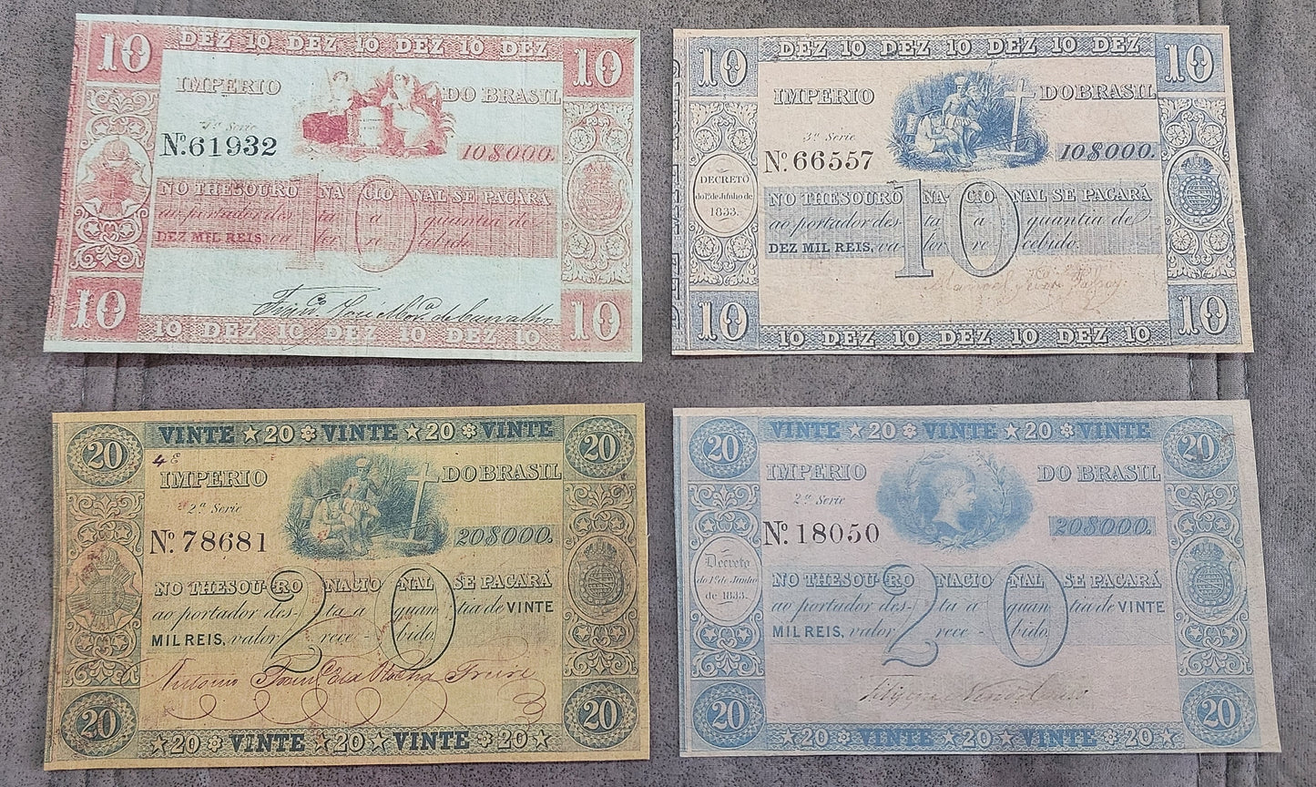 Reprint on paper with W/M Brazil banknotes 1837-1858 FREE SHIPPING