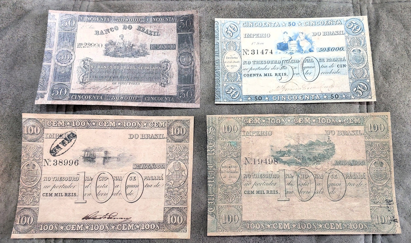 Reprint on paper with W/M Brazil banknotes 1837-1858 FREE SHIPPING