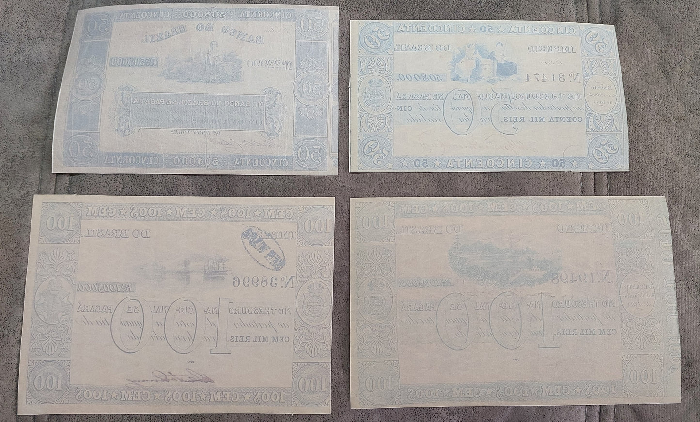 Reprint on paper with W/M Brazil banknotes 1837-1858 FREE SHIPPING