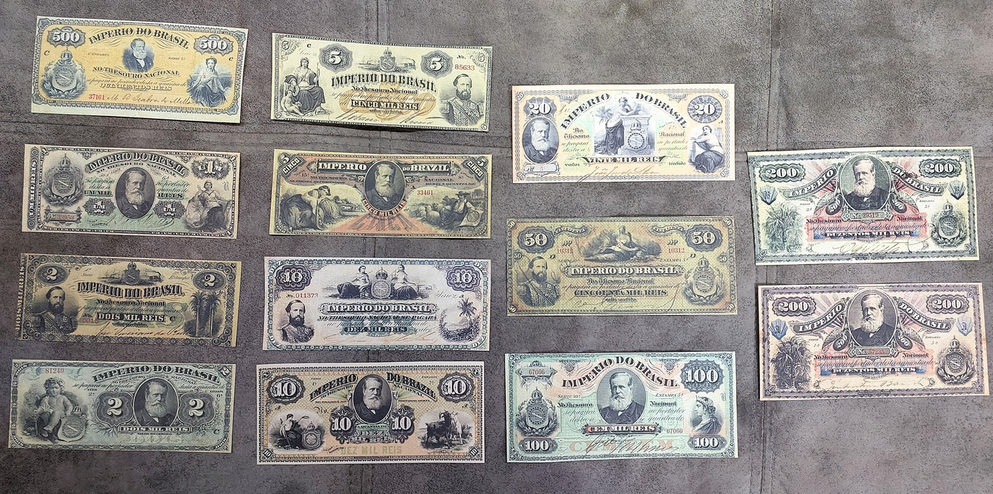 Reprint on paper with W/M Mixed Brazil banknotes 1868 - 1883 y.  FREE SHIPPING !