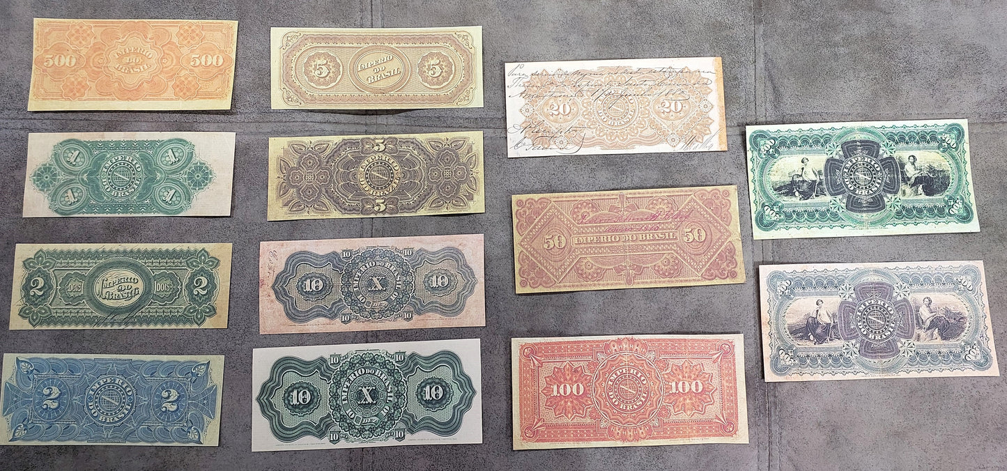 Reprint on paper with W/M Mixed Brazil banknotes 1868 - 1883 y.  FREE SHIPPING !