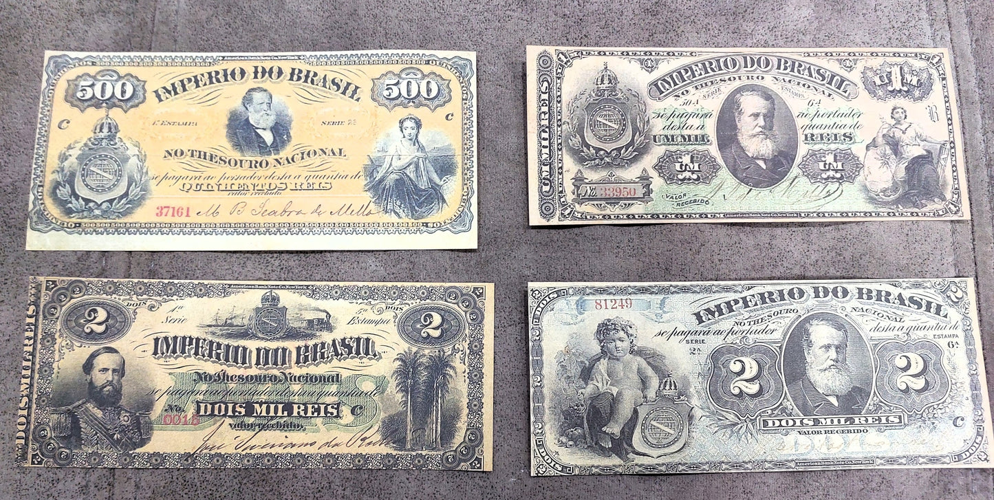 Reprint on paper with W/M Mixed Brazil banknotes 1868 - 1883 y.  FREE SHIPPING !