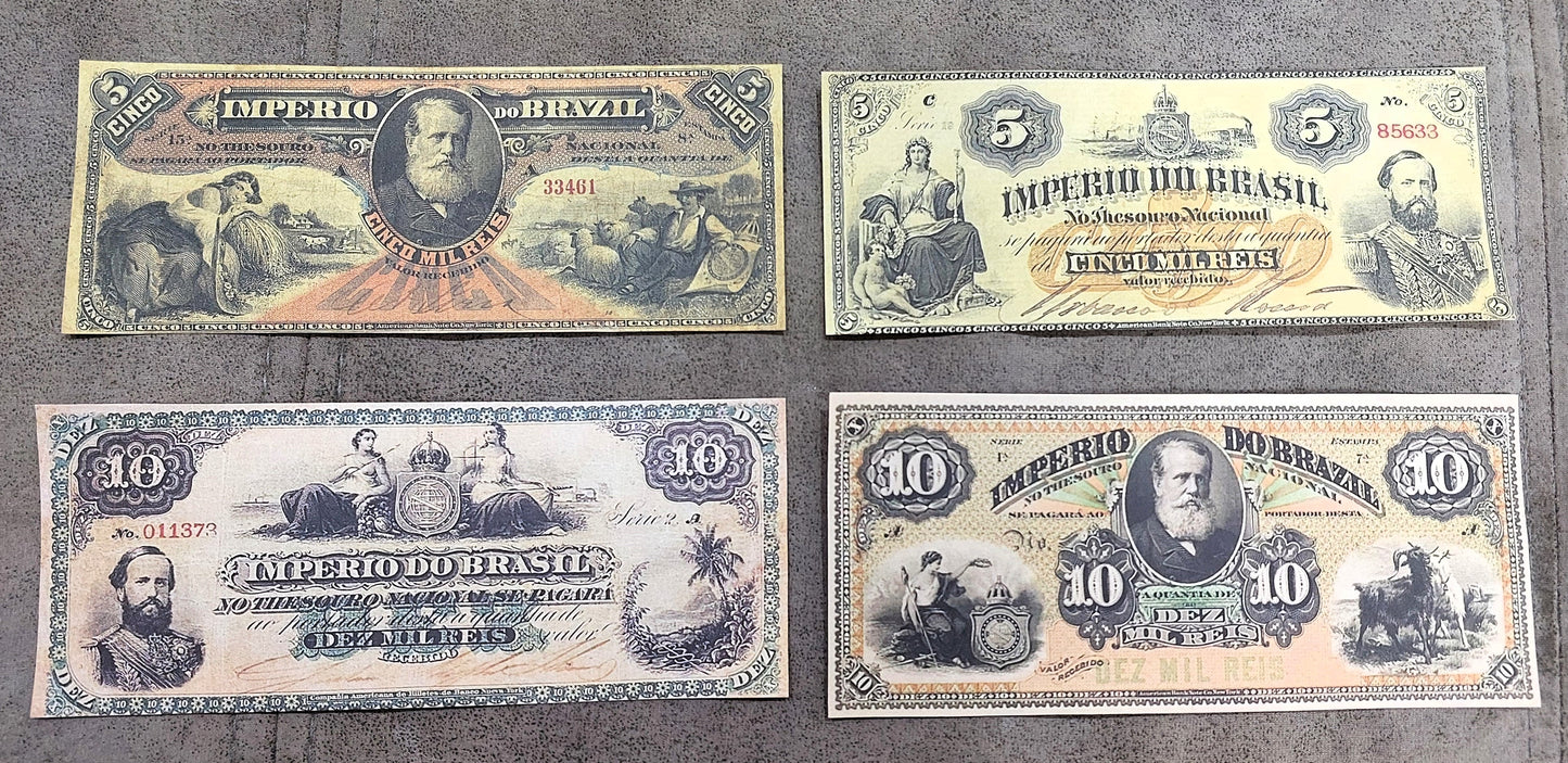 Reprint on paper with W/M Mixed Brazil banknotes 1868 - 1883 y.  FREE SHIPPING !