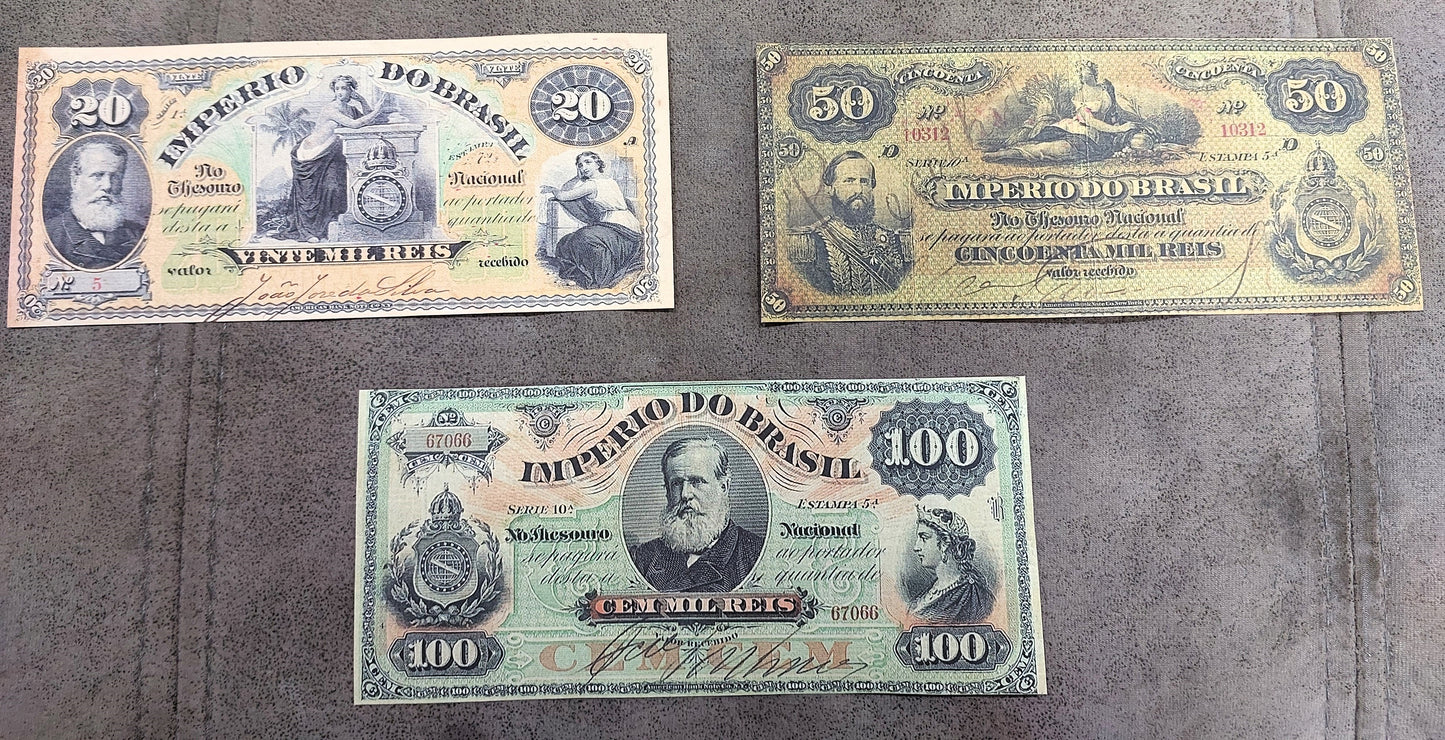 Reprint on paper with W/M Mixed Brazil banknotes 1868 - 1883 y.  FREE SHIPPING !