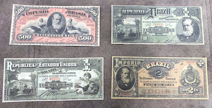 Réimpression sur papier avec filigrane Billets brésiliens mixtes 1885 - 1890. LIVRAISON GRATUITE !