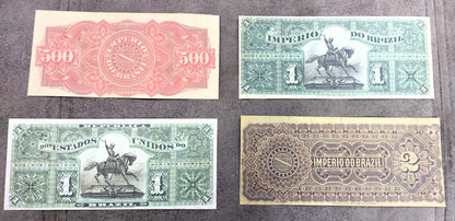 Réimpression sur papier avec filigrane Billets brésiliens mixtes 1885 - 1890. LIVRAISON GRATUITE !