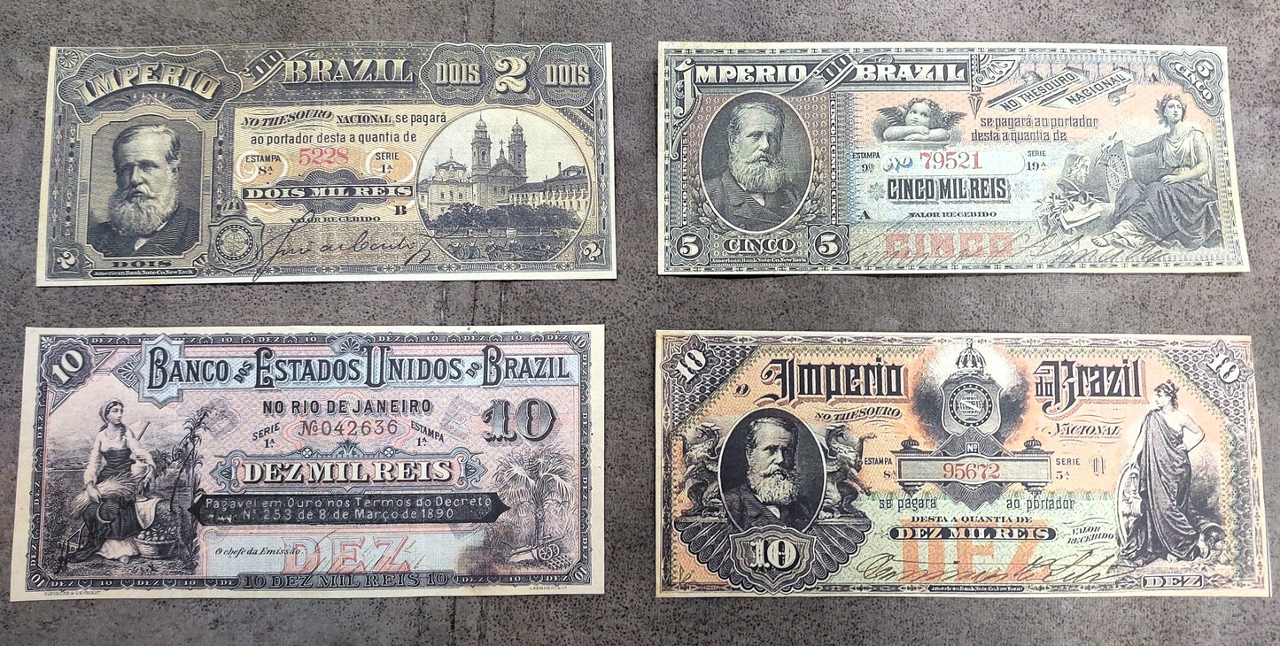 Reprint on paper with W/M Mixed Brazil banknotes 1885 - 1890 y.  FREE SHIPPING !