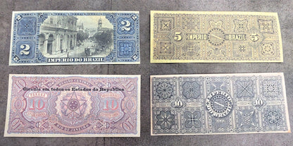 Réimpression sur papier avec filigrane Billets brésiliens mixtes 1885 - 1890. LIVRAISON GRATUITE !