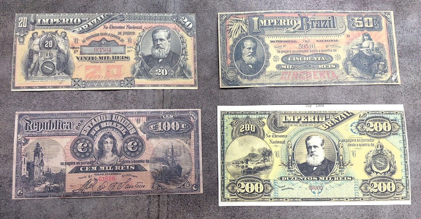 Reprint on paper with W/M Mixed Brazil banknotes 1885 - 1890 y.  FREE SHIPPING !