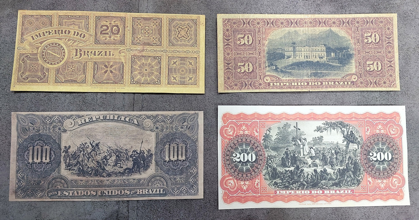 Reprint on paper with W/M Mixed Brazil banknotes 1885 - 1890 y.  FREE SHIPPING !