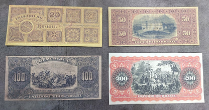 Réimpression sur papier avec filigrane Billets brésiliens mixtes 1885 - 1890. LIVRAISON GRATUITE !